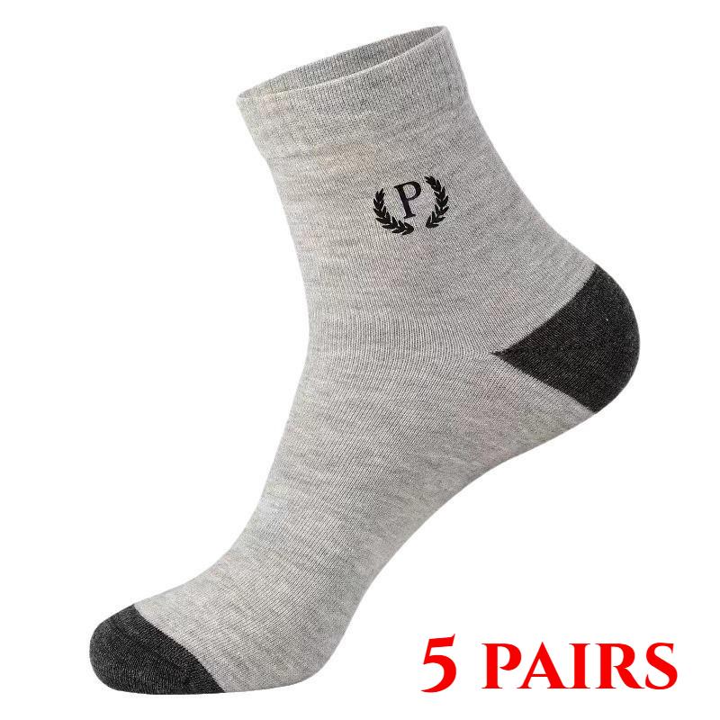 

1/5/10 пар чоловічих спортивних шкарпеток, що поглинають піт і дезодорують, середньої довжини, повсякденні бавовняні шкарпетки 5 pairs сірий