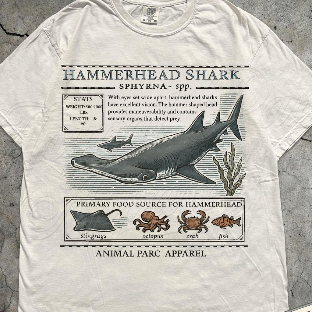 Vintage Hammerhead Shark Zoology T Shirt, Retro Ocean Graphic Tee, Marine Life Shirt, Animal Biology Tee, Beachwear, Gift Shark Lover