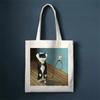 Shopper Bag Cute Cartoon Cat Print Women Casual Canvas Shopping Bag Tote Bag Large-capacity Eco Bagreusable Shoulder Bag Handbag