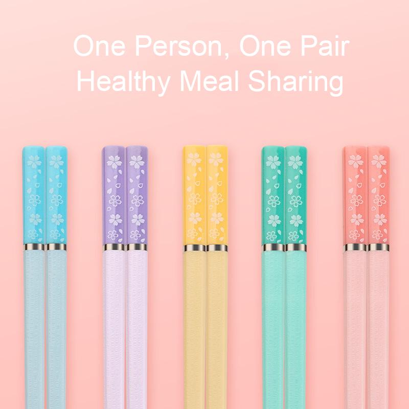 5 Paar japanische Essstäbchen in Bonbonfarben, Kirschdesign, rutschfest, wiederverwendbar, für Sushi, Lebensmittel, Essstäbchen, Geschirr, Küchenutensilien