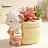Lovely Lamb Shaped Decor Cute Planter, Cartoon Sheep Carring Bag Plant Pot, Indoor Pot for Desk Small Resin Flower Succulents, Houseplants, Decoration