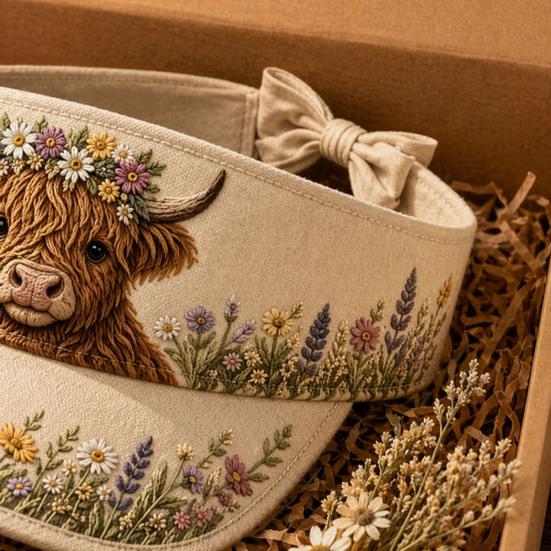 Retro Style Sun Hat, Rustic Highland Cow Floral Print Summer Hat, Lightweight Empty Top Hat for Spring Summer Outdoor Activities Morning Walks