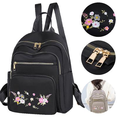 Damenmode Oxford-Stoff Doppel-Schultertasche mit Stickerei und verstellbarem Crossbody-Riemen