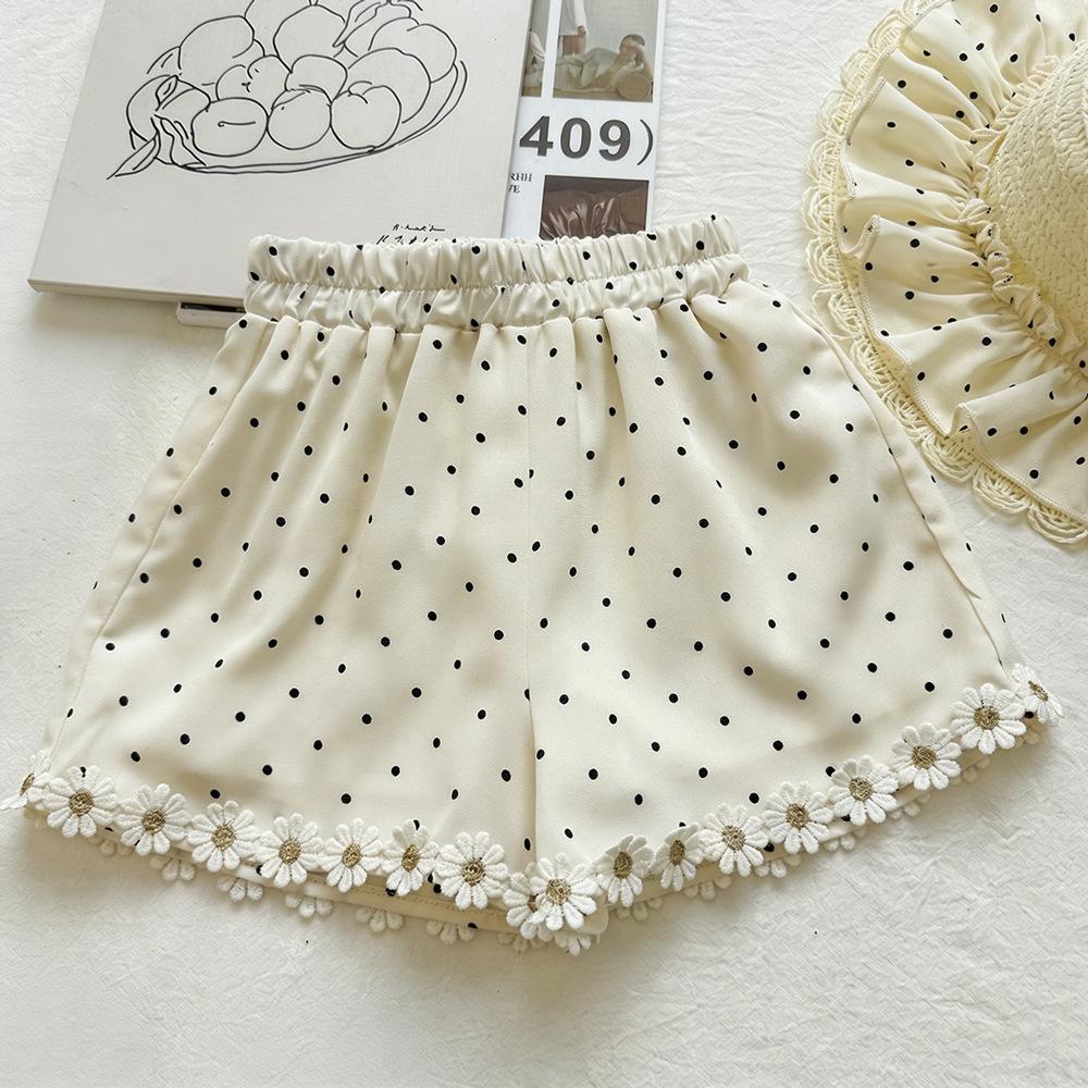 Girls New Chinese Polka Dot Stand Collar Frog Button Sheer Top And Daisy Ruffle Shorts Two Piece Summer Outfit Set