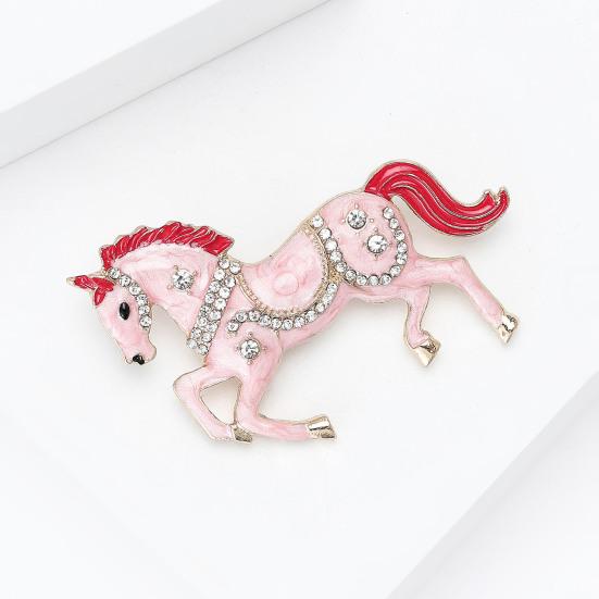 Brooch Pin Galloping Horse Enamel Rhinestones Studded Brooch Chinese Zodiac Year of Horse Brooch Clothing Decoration