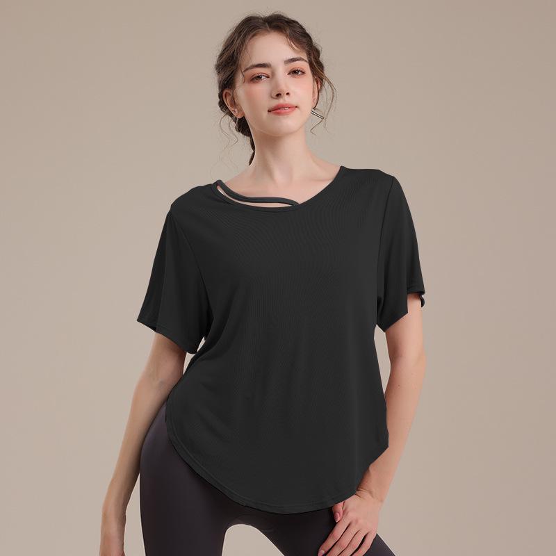 Women's Summer Loose Fit Sport Cover-up Yoga T-Shirt - Breathable, Sweat-wicking, Short Sleeve Fitness Top