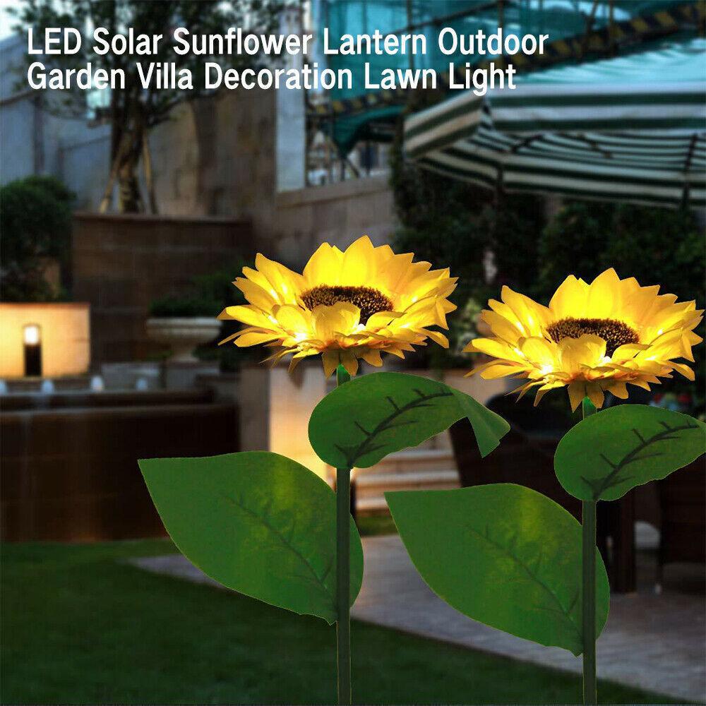 2x Outdoor Solar Power Garden Stake Lights Sunflower LED Flower Lawn Decor Lamp