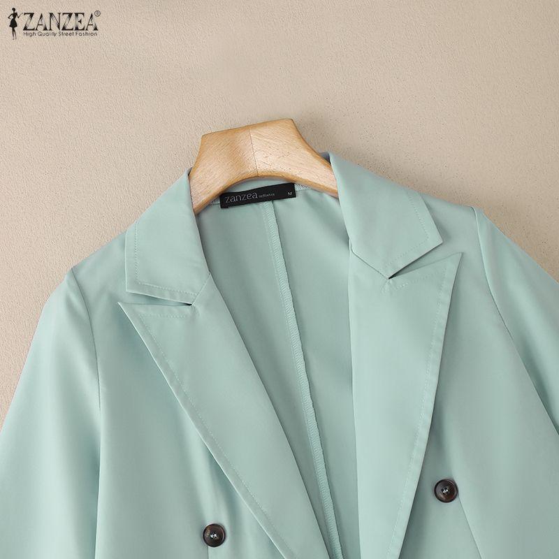 ZANZEA Women Casual Turn Down Collar Loose 3/4 Sleeve Thin Cardigan Blazer
