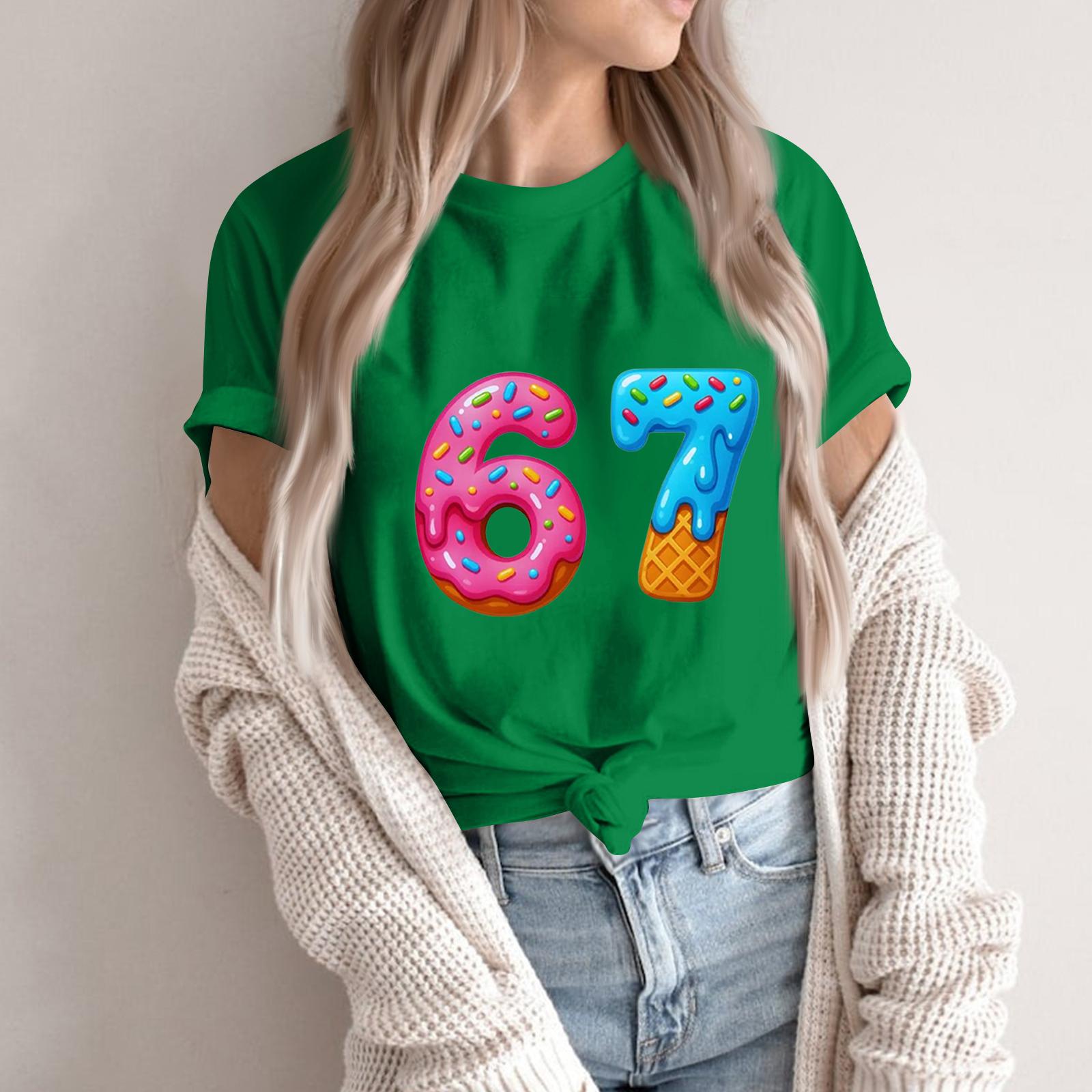 

Жіноча модна повсякденна футболка з коротким рукавом з принтом, топ з круглим вирізом M зелений