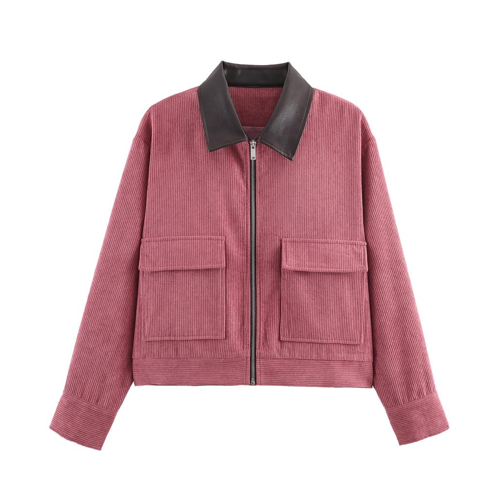 Frühlingsrosa Freizeitjacke Damen Lockerer Schnitt Streetwear Reißverschluss vorne Taschen Lounge Wear Tägliche Oberbekleidung