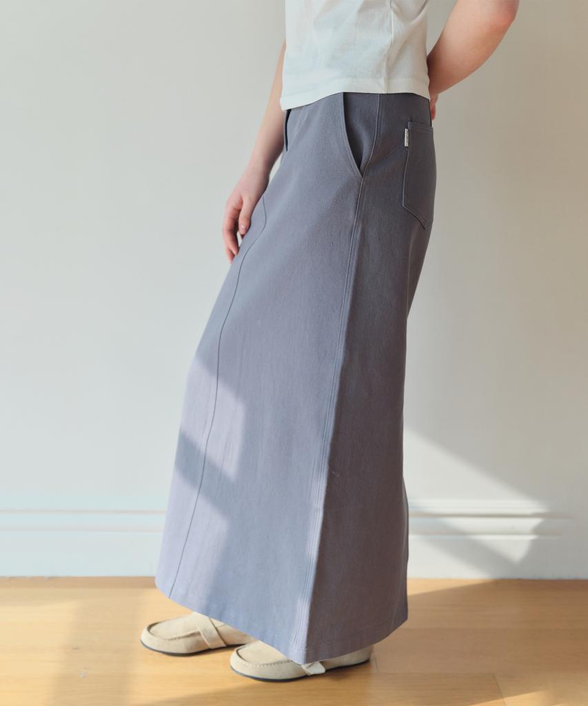 Hombadittingjeu Cotton Slit Long Skirt (Dusty Blue)