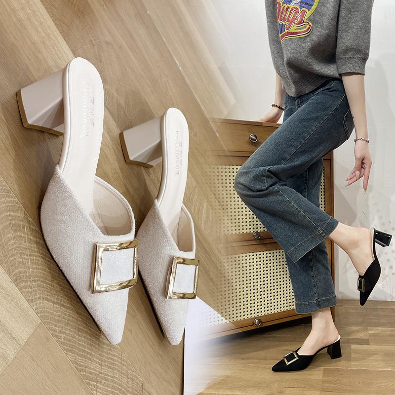 Fashion Women 2025 High-Heeled Shoes Lady Shallow Pointed Toe Ladies' Slippers Thin Cover Pumps Slides Heels Shoes Woman
