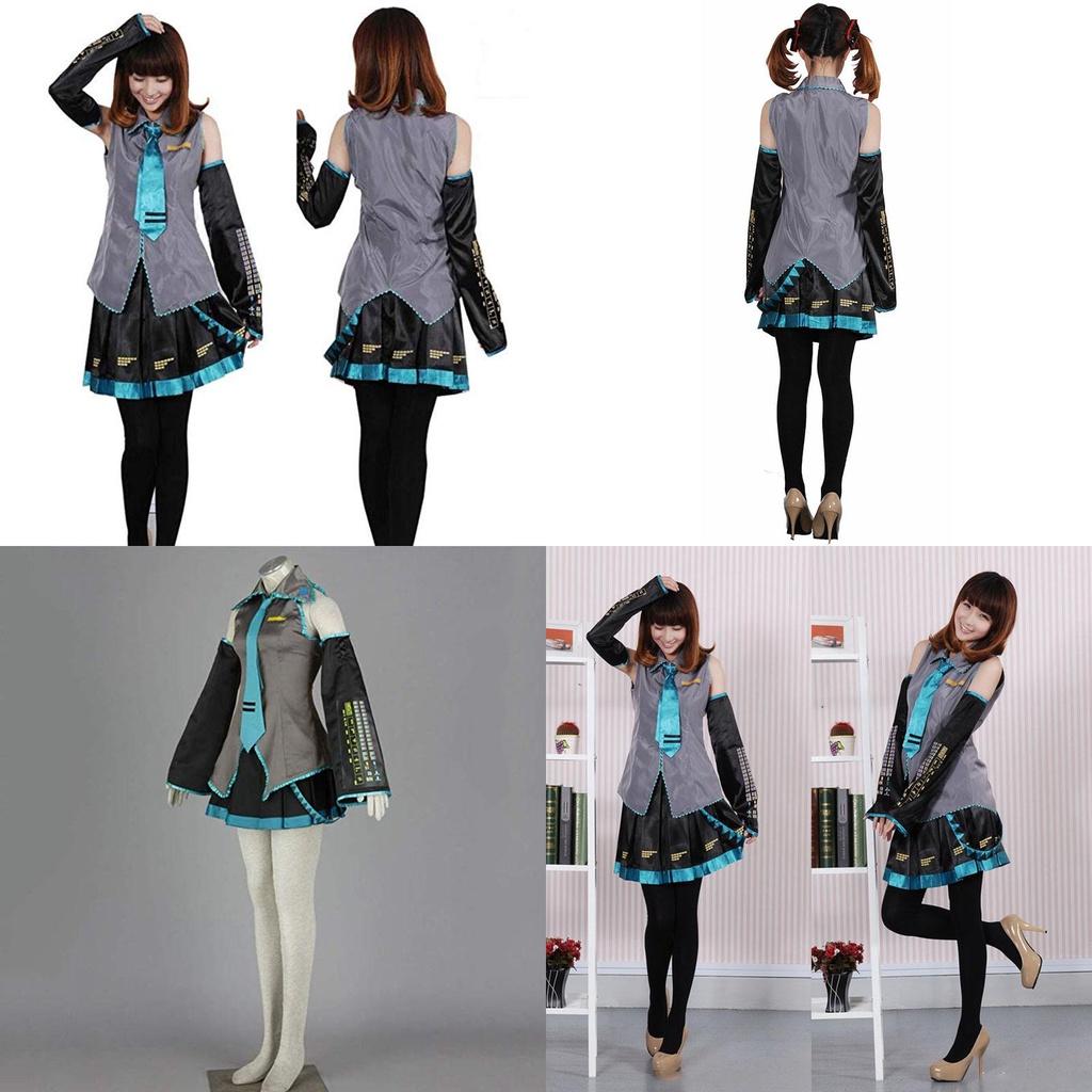 Exquisites Hatsune Miku Vocaloid Cosplay Kostüm Perücke Oberteile Kleid Krawatte Komplettes Outfit