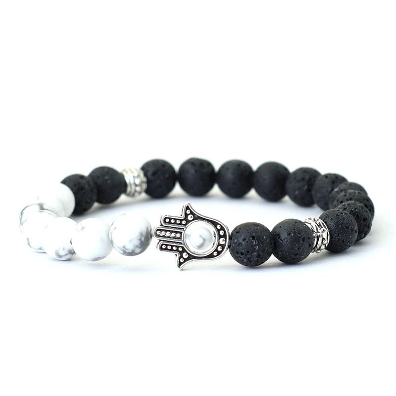 New Men Strand Bracelet Classic Fatima Braclet Natural Volcanic Rock Braslet Meditation Tibetan Brazalete Armband Herren Pulsera