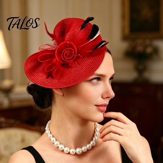 Zylinder mit starkem Clip, Fascinator-Hut mit Feder-Netzblumen-Dekor, Tanzkostüm Kopfschmuck für venezianische Karnevalsmaskeraden, Mottopartys, Bühne