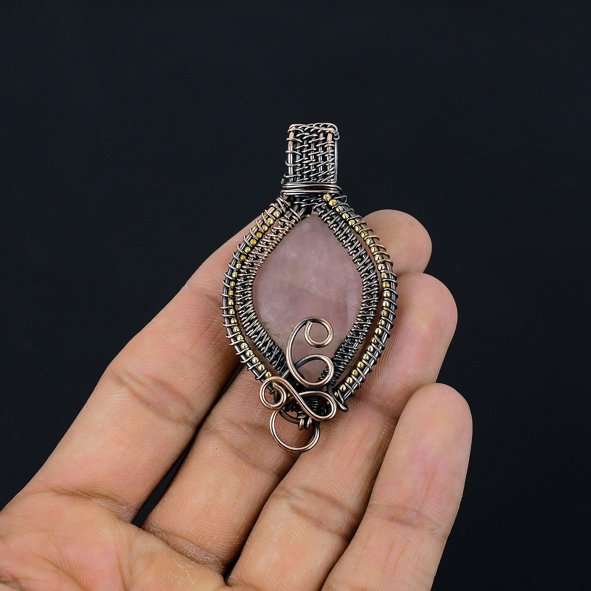 

Украшения из розового кварца, кулон, обернутый медной проволокой 999 пробы, украшения из драгоценных камней ручной работы, подарки для жены, совершенно новый кулон 2.55 Inches