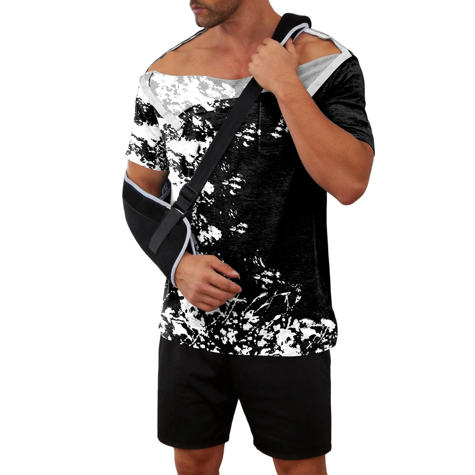 Men s Tie Dye Printed Recovery Shirt Away Short Sleeve Full Front Button Adaptive Design Top L