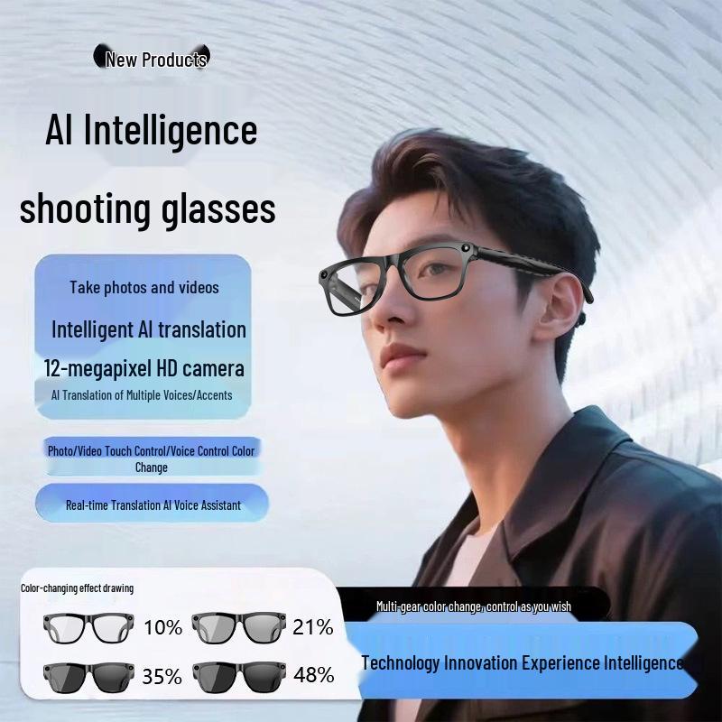 1200W Pixel KI Smart Glasses: Multifunktional Video & Fotografie, Übersetzung, Sprachsteuerung, Farbwechsel, Erkennung