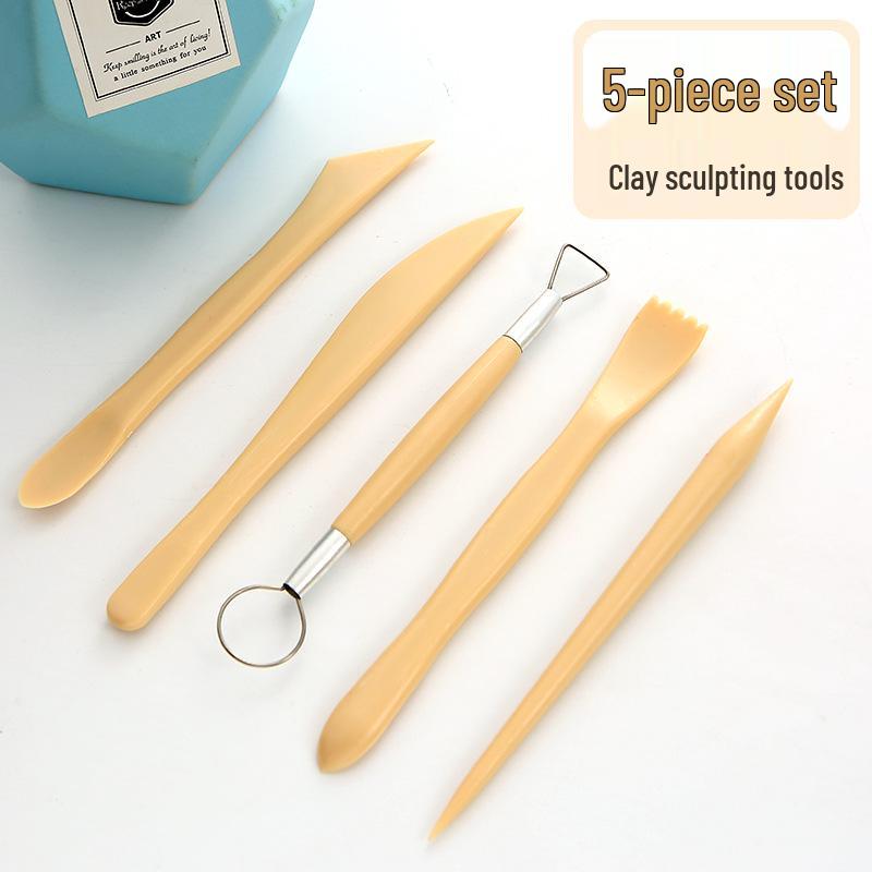 Ultra-Light Stone Pottery Clay Tools: 5-Piece Handmade Sculpting & Trimming Set