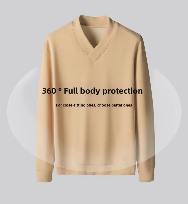 Men's V-neck Self-heating Long Sleeve German Velvet Shirt - Warm, Solid Color Autumn/Winter 2021