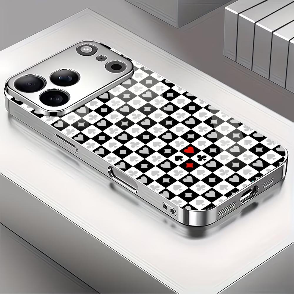 Chessboard Playing Card Phone Case High-end Phone Case Electroplated Glass TPU PhoneCase for iPhone 17 16 15 14 13 12pm Pro Plus
