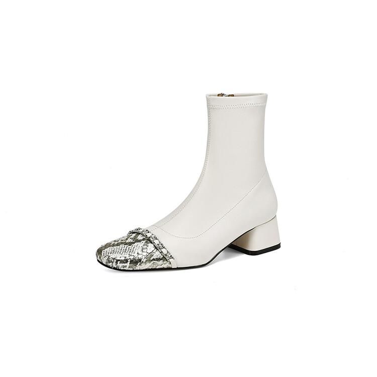 

Модные Новые Осенне-Зимние Женские Ботинки Модные Ботинки Короткие Ботинки С Квадратным Носком Смешанного Цвета для Женщин Женская Обувь Массивные Каблуки Zapatos De Mujer 39 бежевый