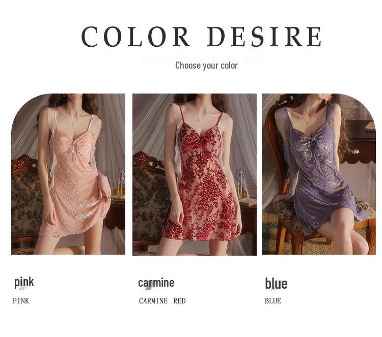 Gorgeous Jacquard Low-Cut Push-Up Backless Nightgown & Robe Set with Pads - Pure Temptation