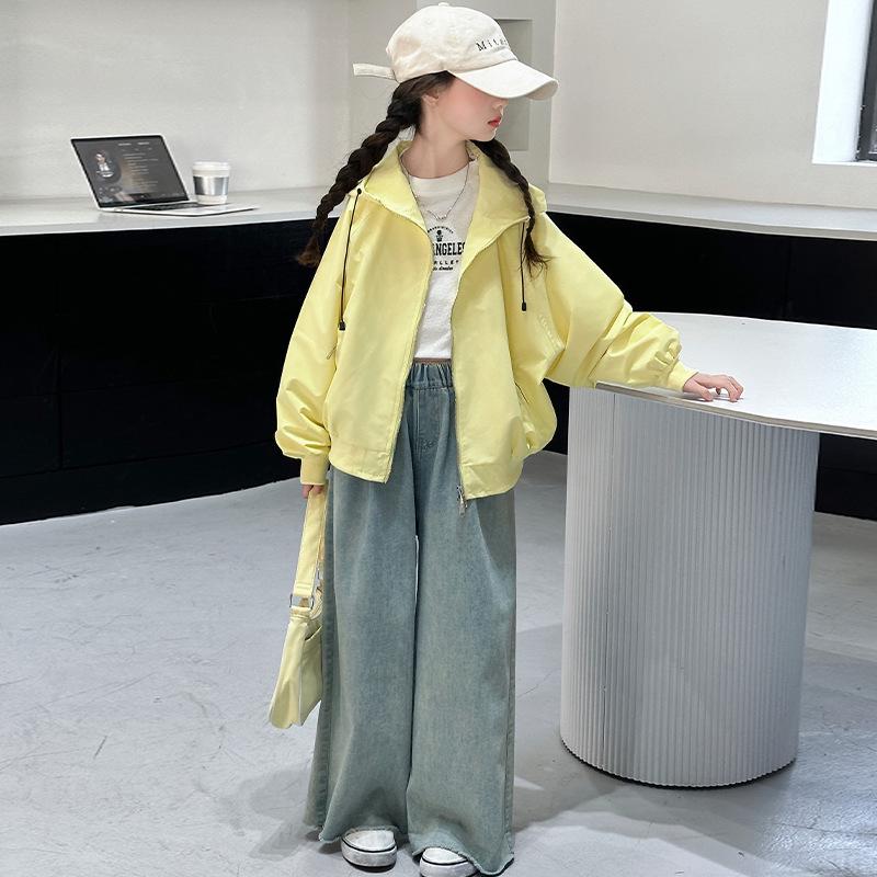 

Девичья куртка с капюшоном и рукавами «летучая мышь»: Мода Весна/Осень 2025 120 cm жёлтый