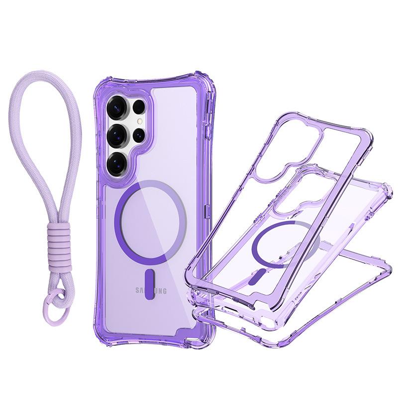 For Samsung S25 ULTRA Magnetic Transparent Three-in-one Mobile Phone Case with Strap