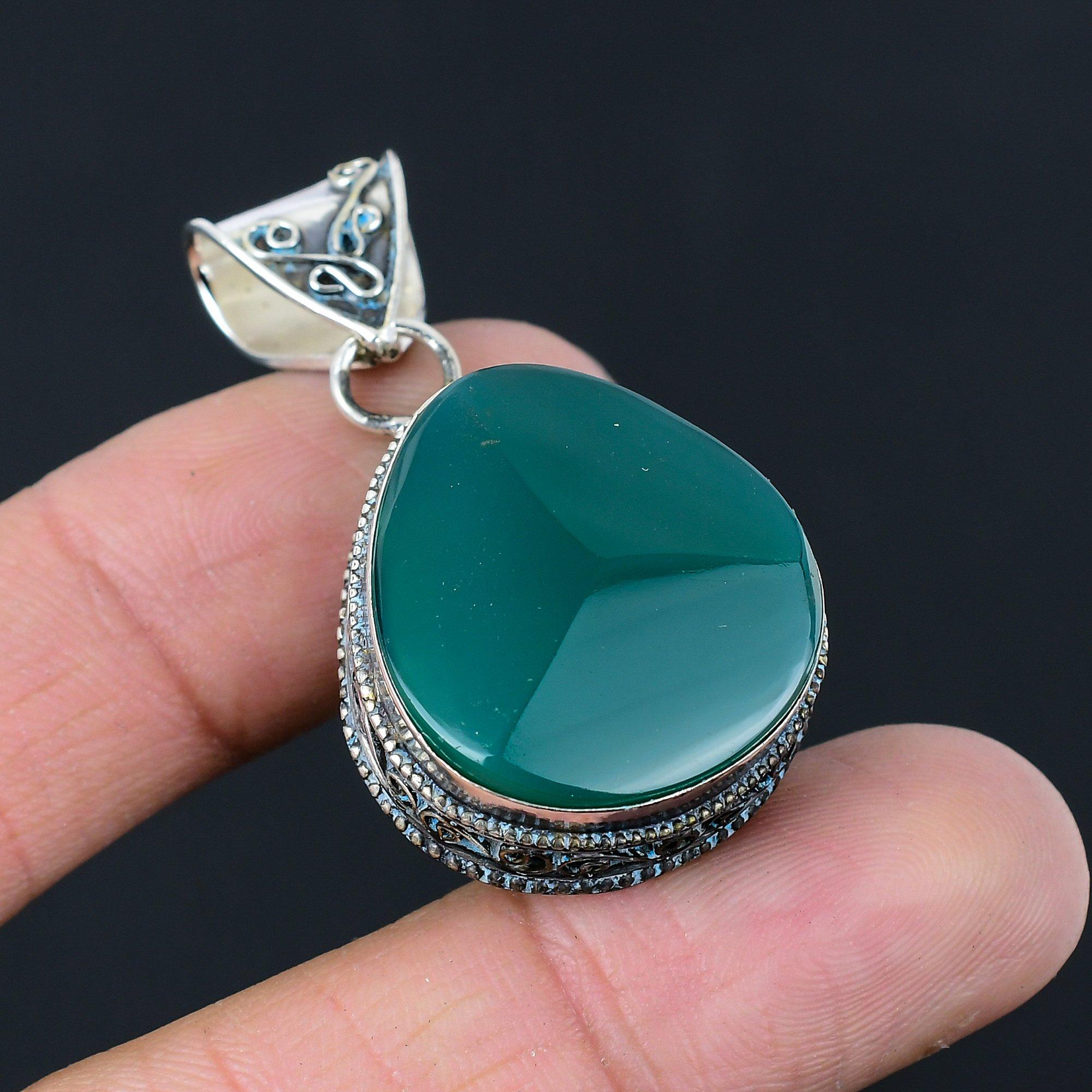 Скидка к Женскому дню Зеленый Оникс Драгоценный Камень Модный Кулон Украшение 925 Стерлинговое Серебро