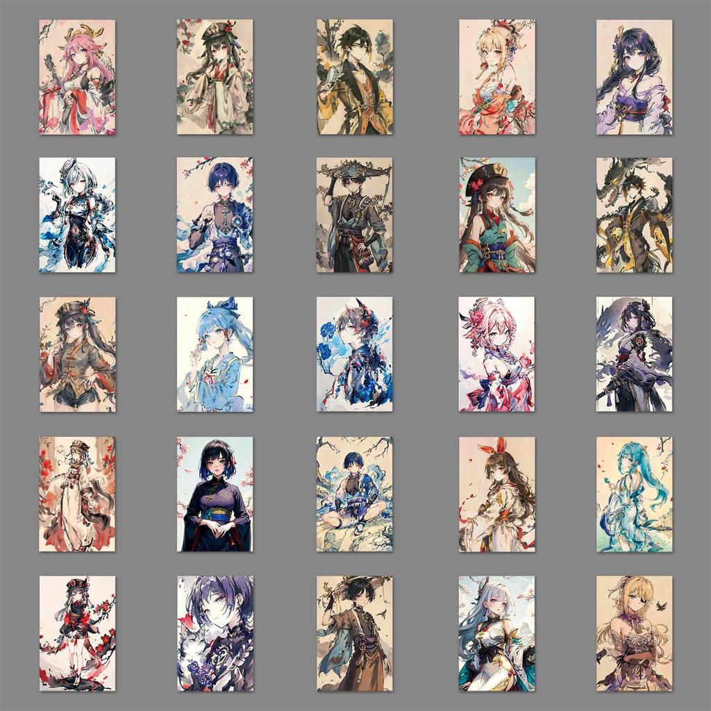 50 Ink Wash-Style Genshin Impact Character Waterproof Stickers for Computer, Water Bottle, Phone Case & Journal
