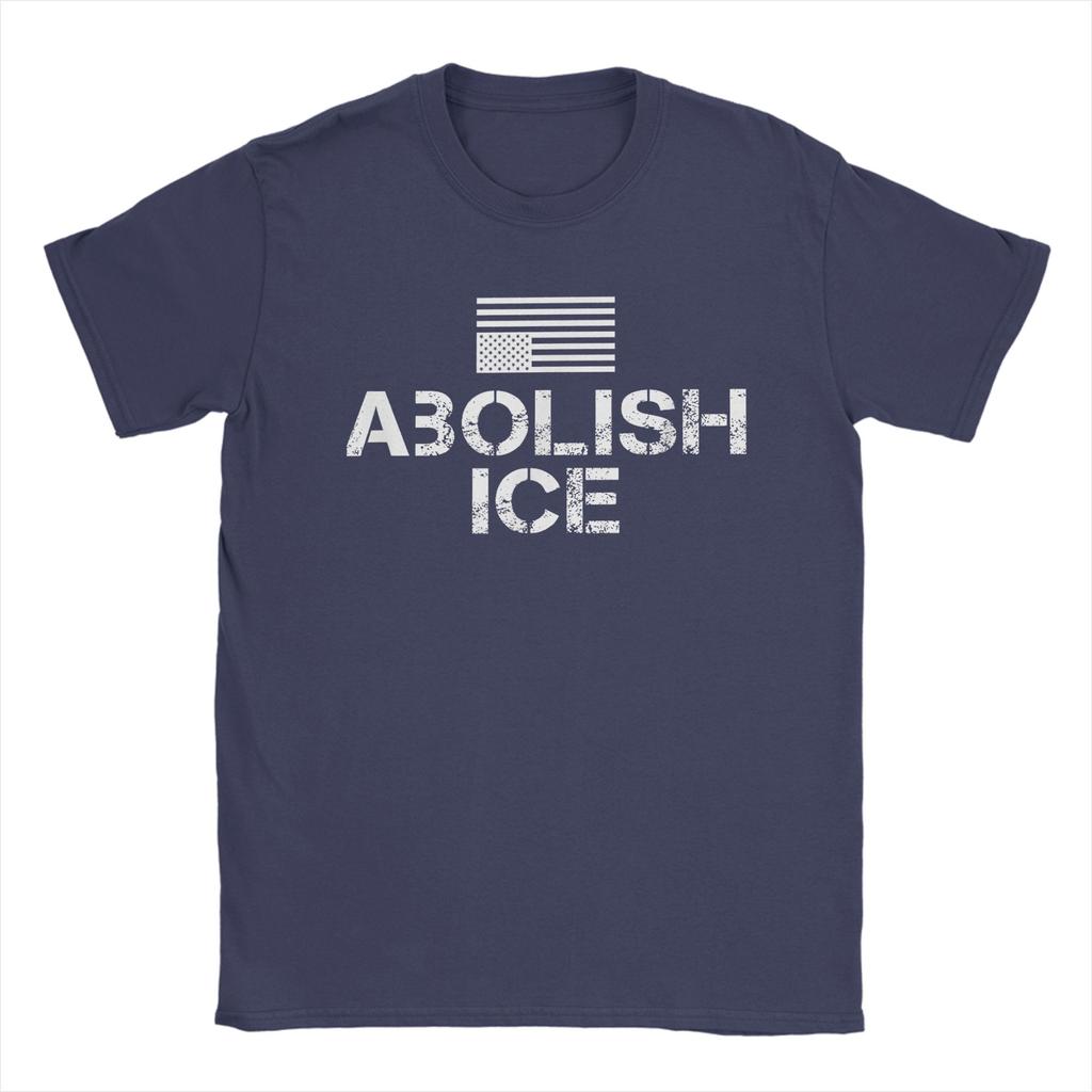 Abolish ICE America In Distress Inverted American Flag T Shirts Men Cotton Vintage TShirt Crewneck  Tees Short Sleeve Clothing