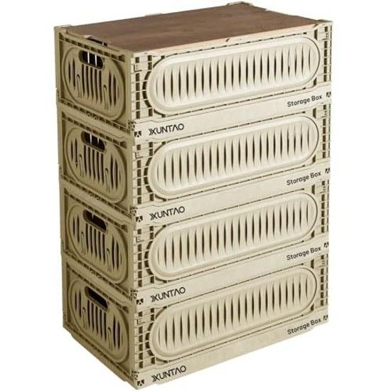 X XUNTAO Storage Box Folding Container Wooden Lid Case Basket Off-White Small Size 4 pieces W30D20H12cm