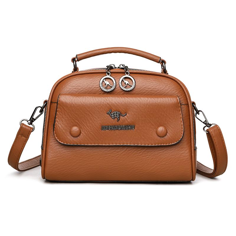 

Мягкая кожаная сумка кроссбоди Женская винтажная наплечная сумка Многослойная маленькая квадратная сумка светло-коричневого