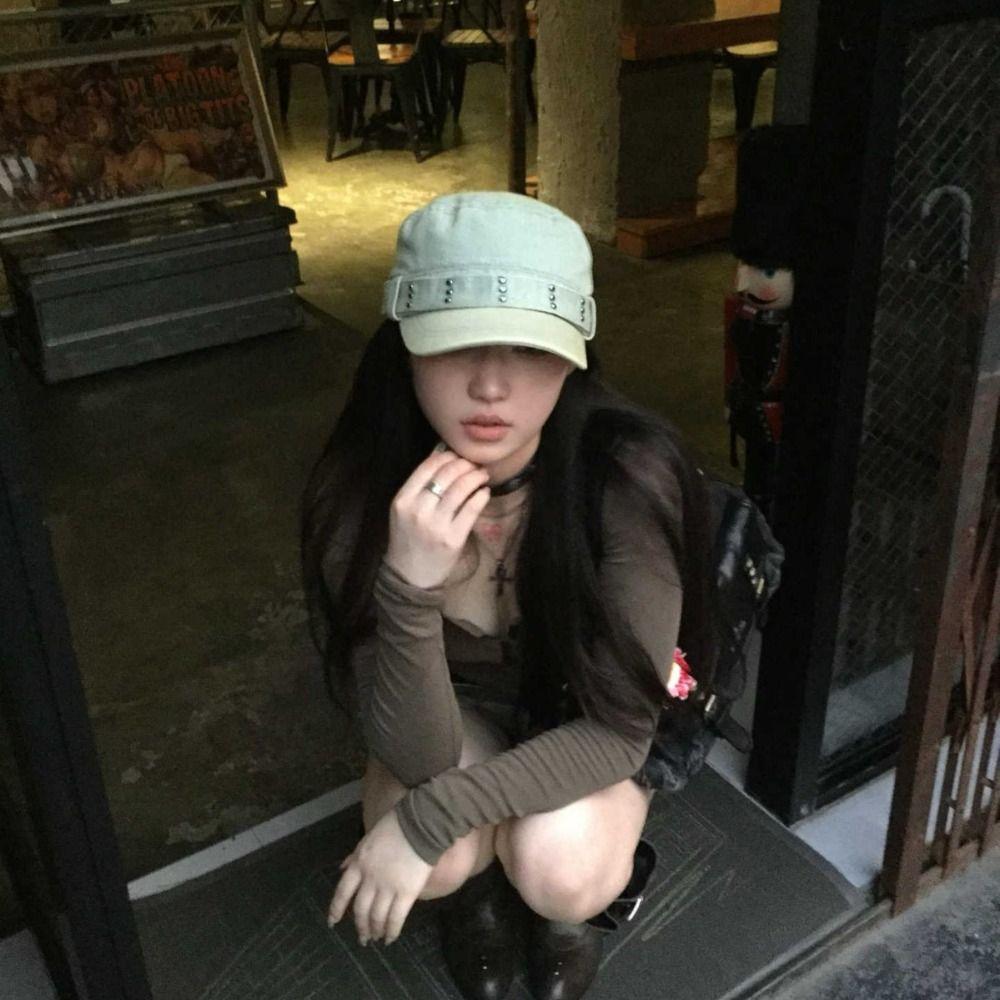Washed Denim Flat Top Hat Y2k Cadet Cap Casual Peaked Cap  Outdoor