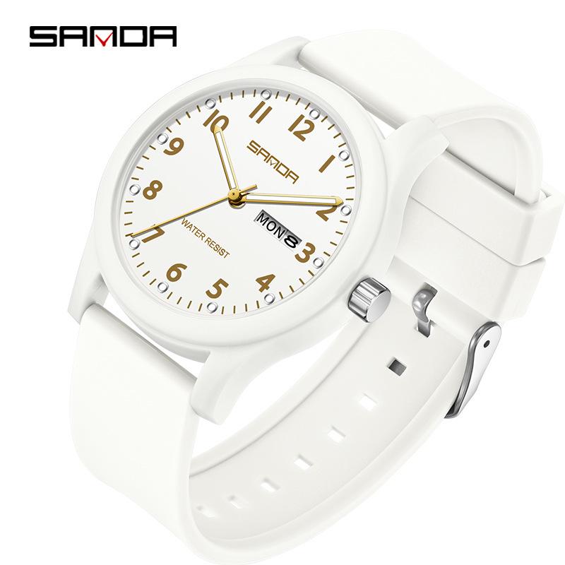 Sanda Men's & Women's Student Waterproof Silent Dual Calendar Quartz Watch