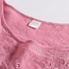 2Pcs/Set Middle-aged Mother Casual Top Crop Pants Set Embroidery Solid Color O-neck Short Sleeve Pleated Elastic Waist Wide Leg Daily Outfit