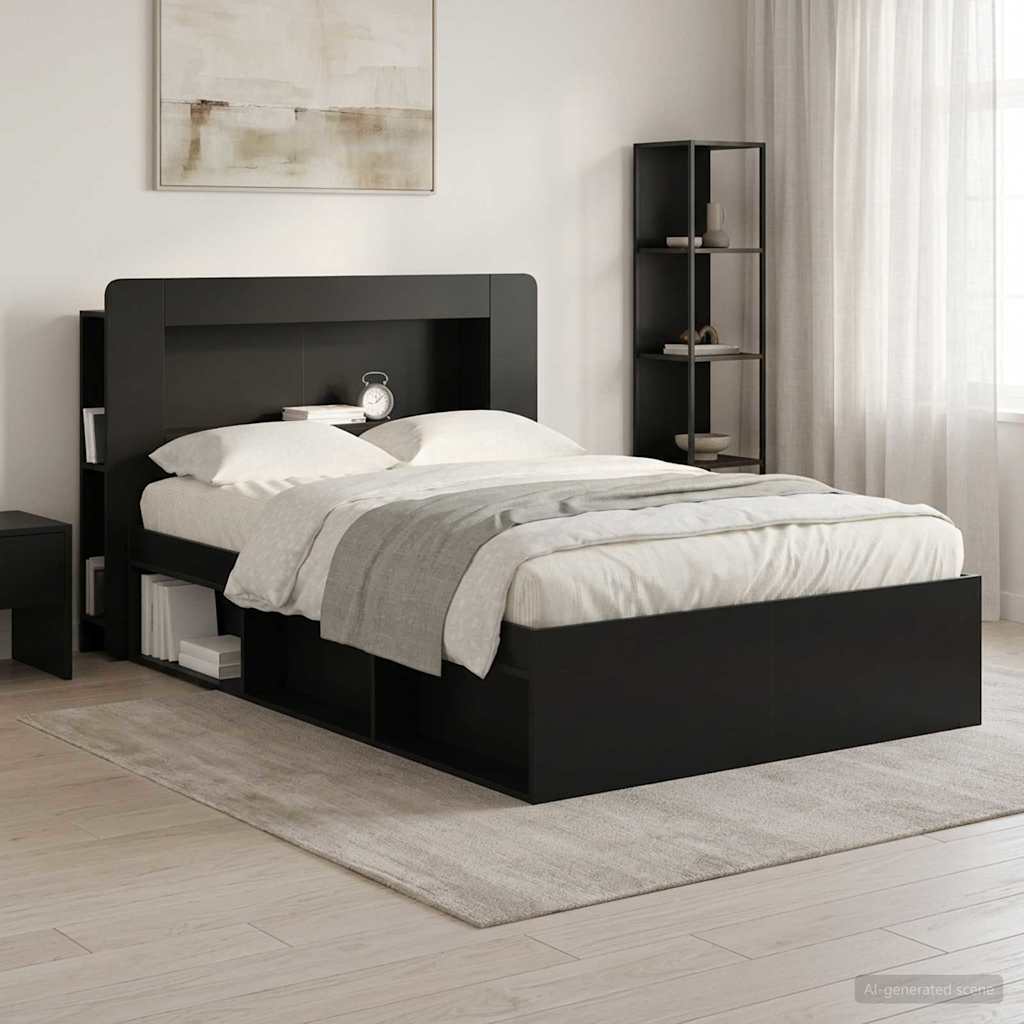 Headboard Cabinet with Storage Black Wood Based Material