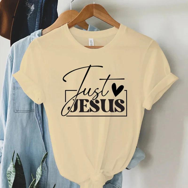 Just Love Jesus Print Women T-Shirts Christian Jesus Letter Shirt Harajuku Graphic Tops Female Summer Religious Christian Tshirt