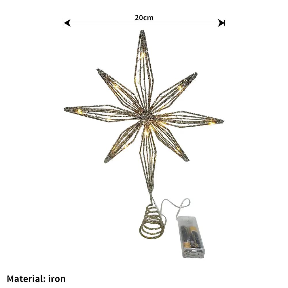 Star Tree Topper Ornament 30cm with LED String Lights for Christmas New Year Festival Party Home Decoration