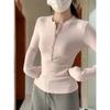 Women's Slim Fit Faux Cashmere Henley Top - Autumn/Winter Long Sleeve
