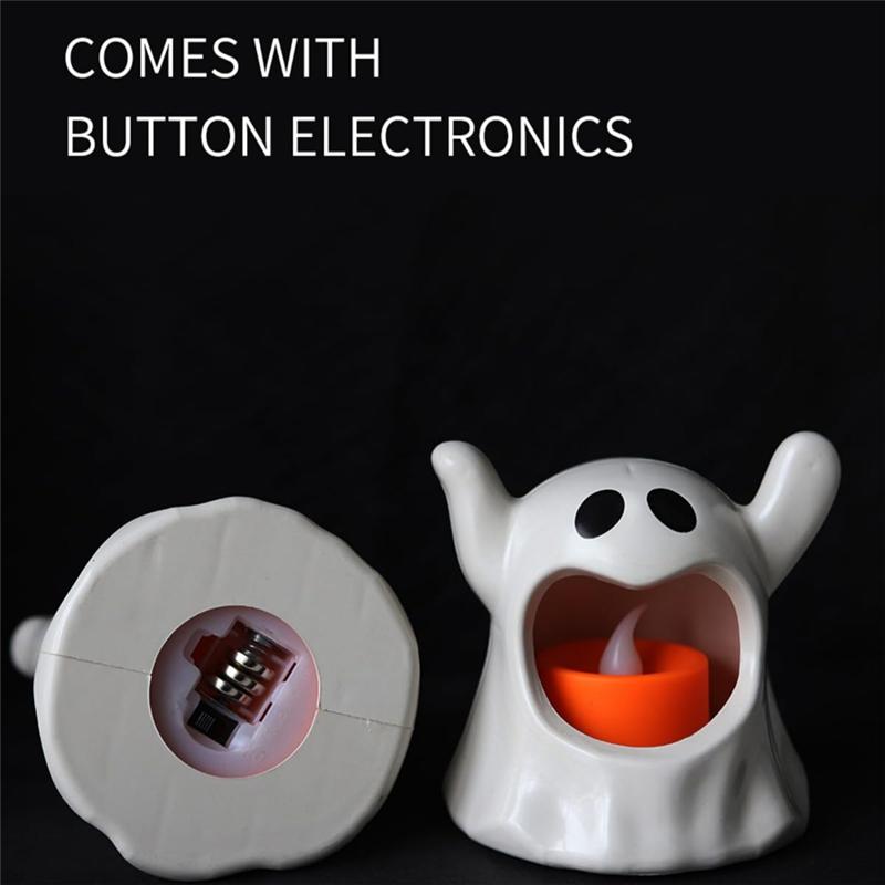 6PCS Halloween Ghost Decor Battery Operated LED Candles Flameless Candles For Halloween Room Table