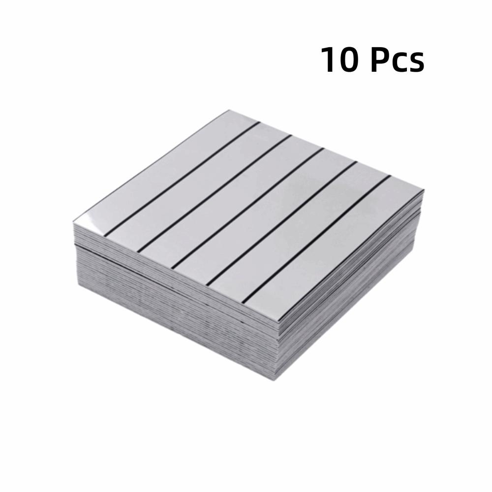 10PCS Self-Adhesive Faux Grille Mirror Wall Sticker Stripe Pattern Waterproof Mirror Wallpaper Square Shining Surface
