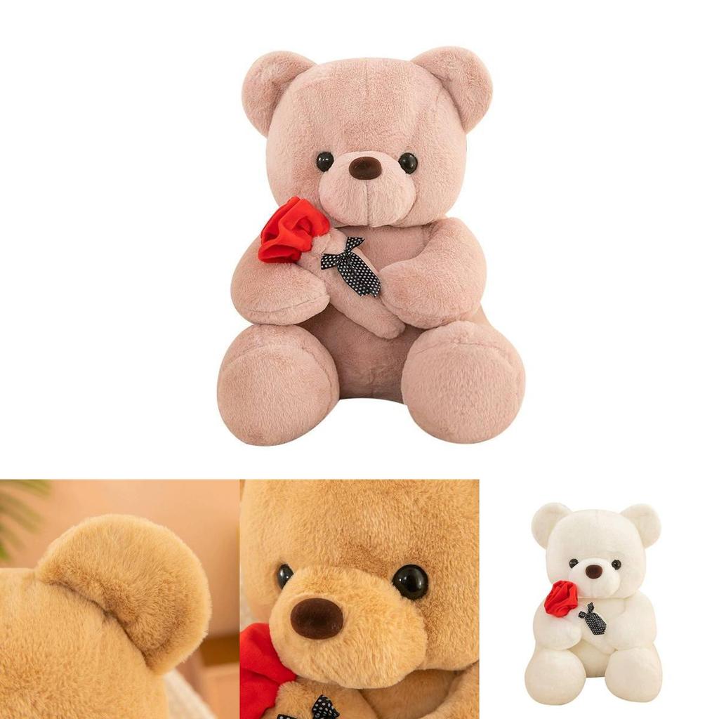 Plush Teddy Bear Toy With Rose Design For Birthday Gift For Teens And Adults