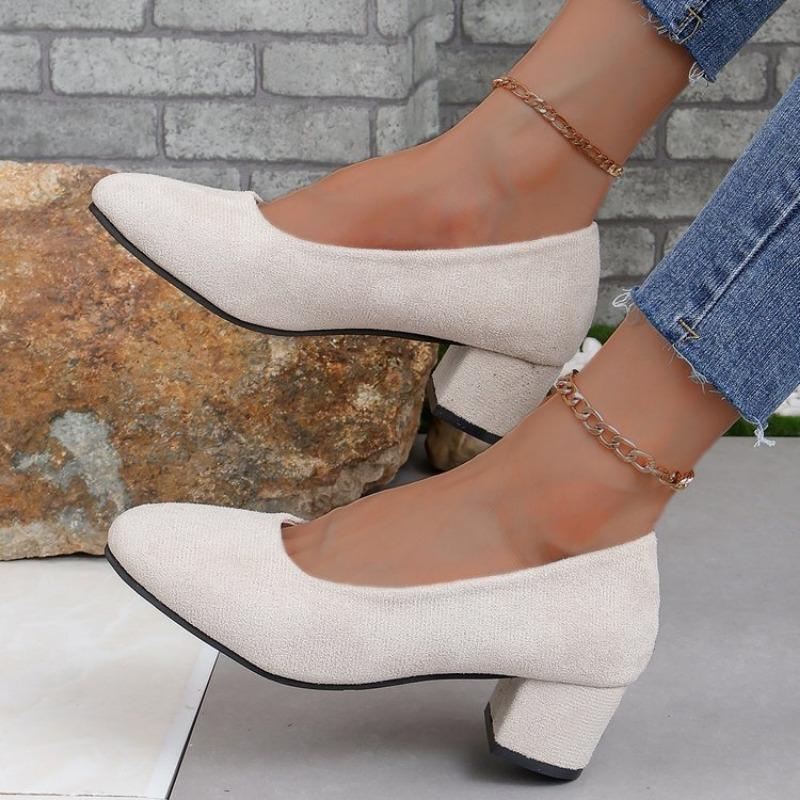 Round head medium heel casual single shoes women's casual fashion professional wear work shoes