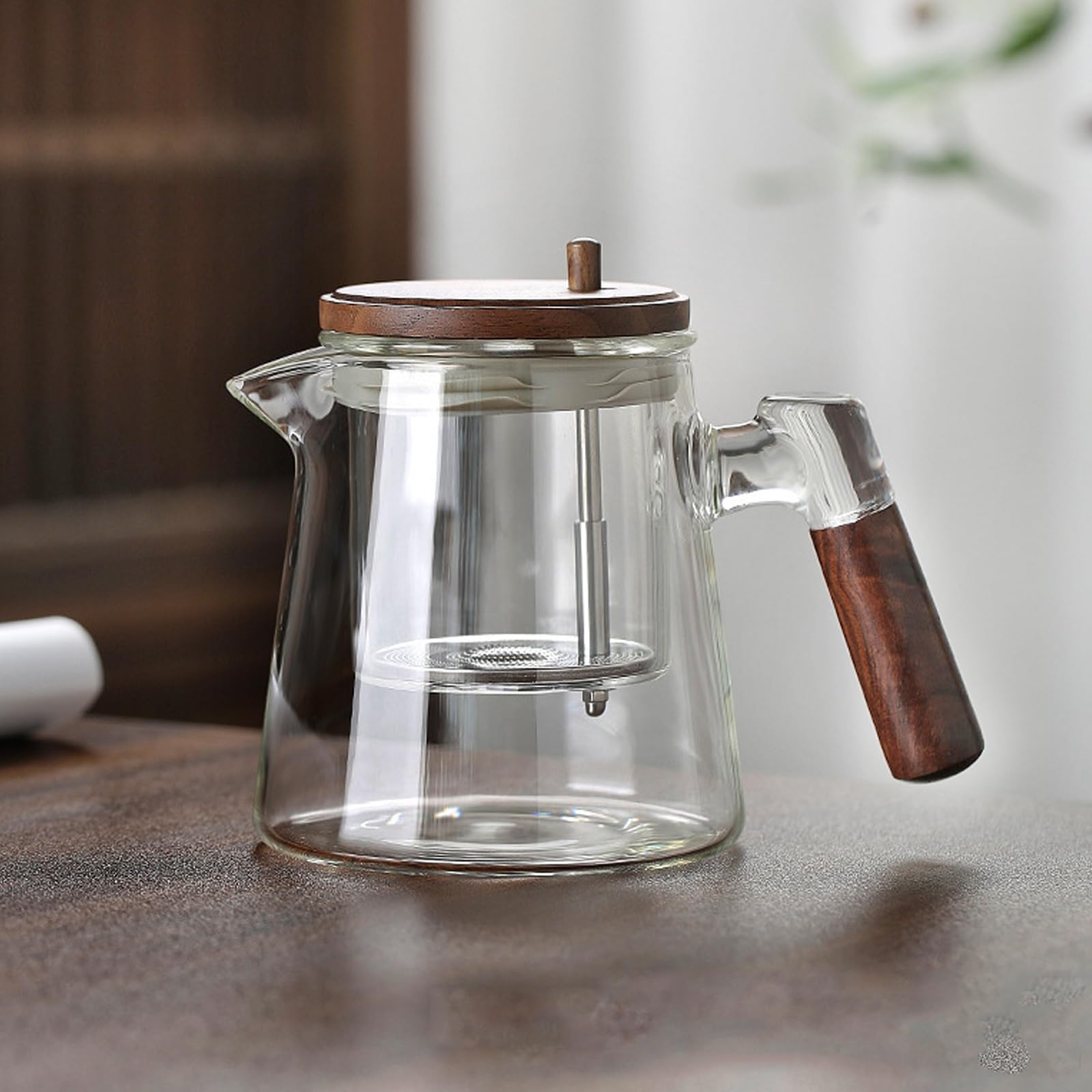 

MiniMood Heat-Resistant Glass Teapot, 304 Stainless Steel with Strainer, Wooden Handle, 0.65L, Separate Strainer