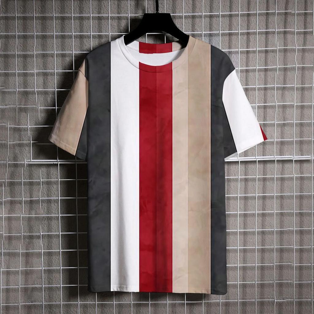 Summer Men's Short Sleeve T-Shirt Vintage Striped 3d Print Everyday Street Casual Crew-Neck Wear Oversize Tops Tees Size XXS-6XL