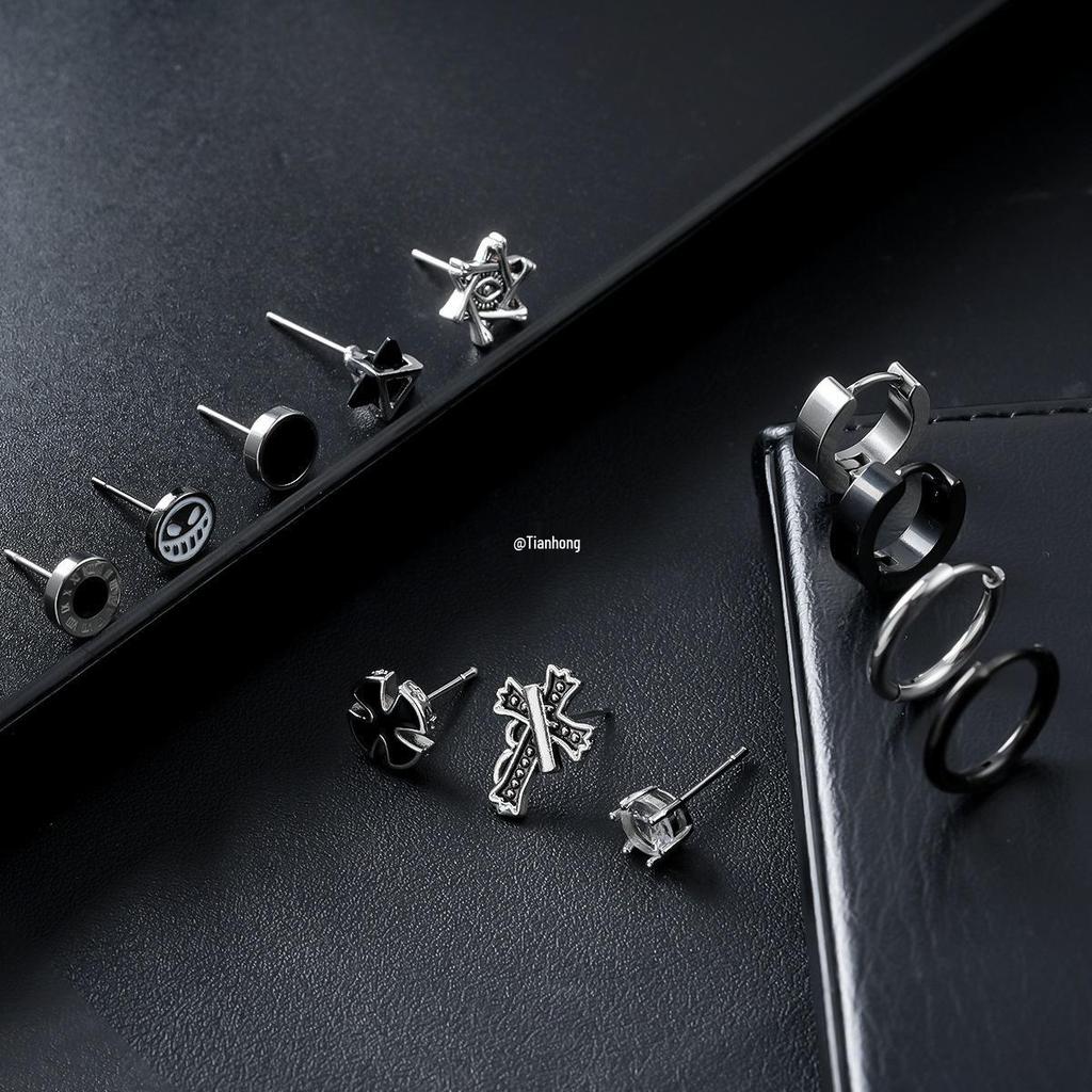 Trendy Titanium Steel Stud Earrings for Men & Women - Cool Punk Hip Hop Style, Minimalist Versatile Street Jewelry
