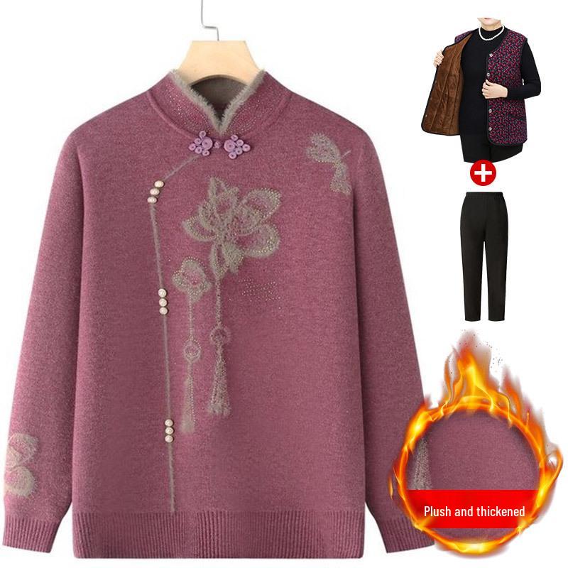 Damen Herbst/Winter Strickpullover - Gemütliche Samtgefütterte Strickjacke für Mütter