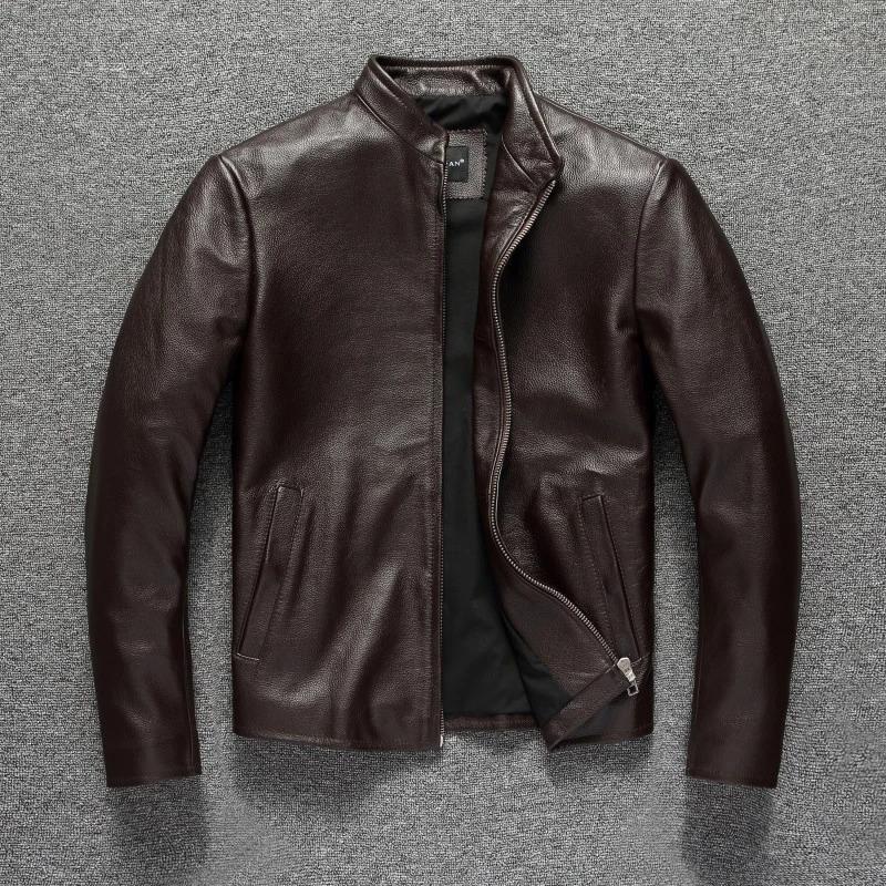 Chinese Size Casual Brown Genuine Leather Jacket Men Real Cow Skin Coat Spring Autumn Jaqueta Masculina Couro